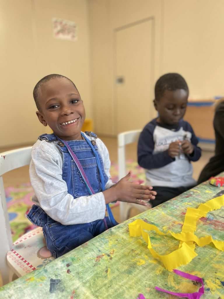 Jolie participates in a modelling clay workshop at La Maison, a few days after her arrival in February 2024.